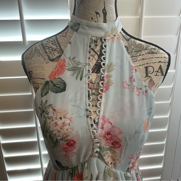 Express Light Blue Floral Halter Dress - Picture 3 of 9